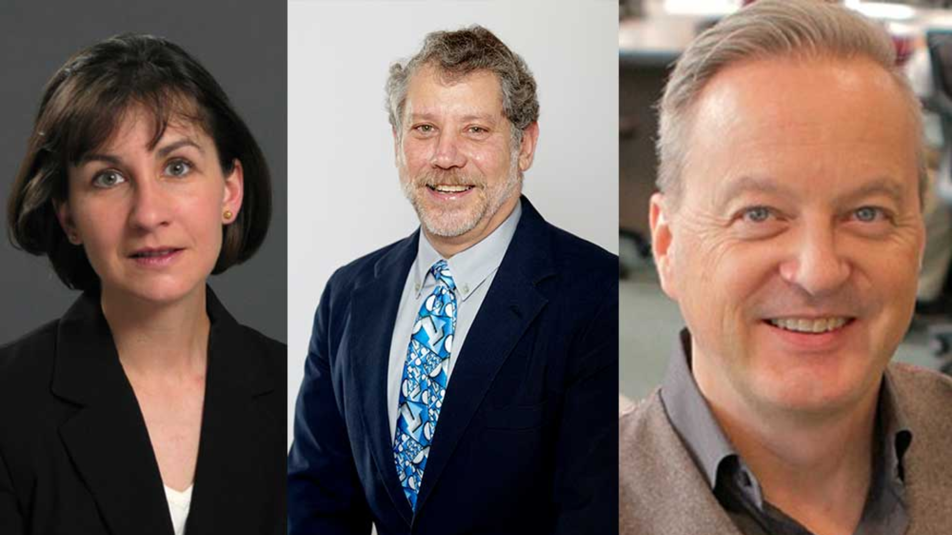 Three individuals in business attire, including Maureen Hupfer, Benson Honig, and Brian Detlor, all smiling together.