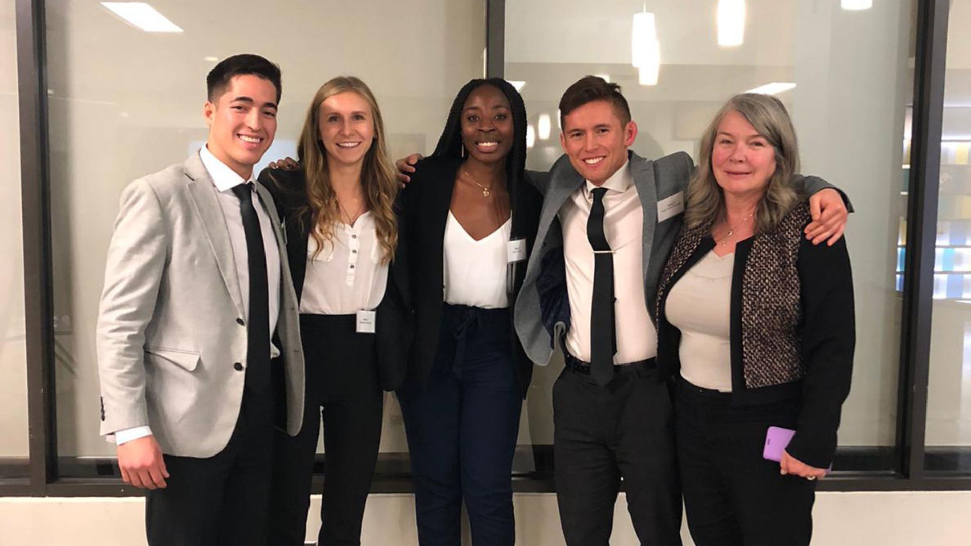 (L-R): Juan Ortiz, Maddy Woodley, Ojima Ocheje, Owen Angus-Yamada, and Linda Stockton (faculty advisor).