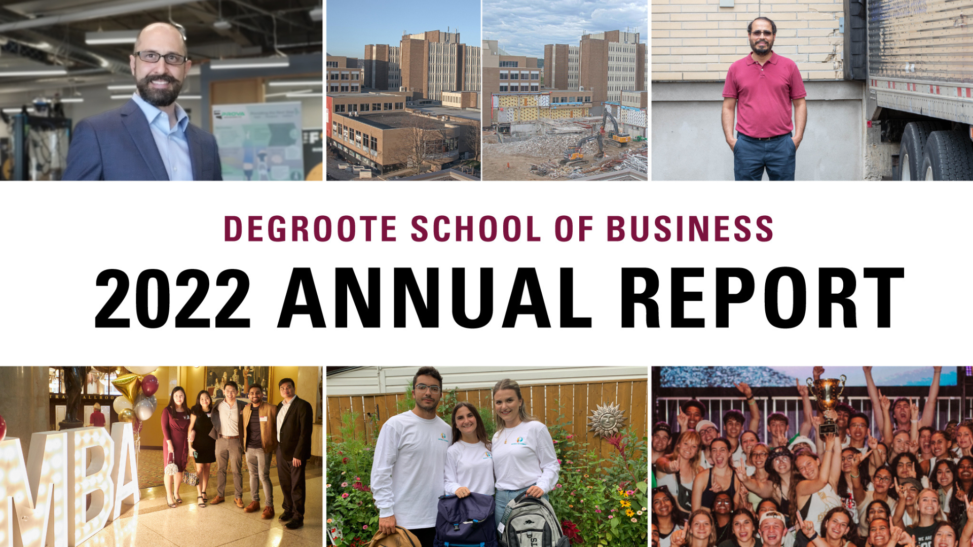 Collage of the DeGroote community with the text 