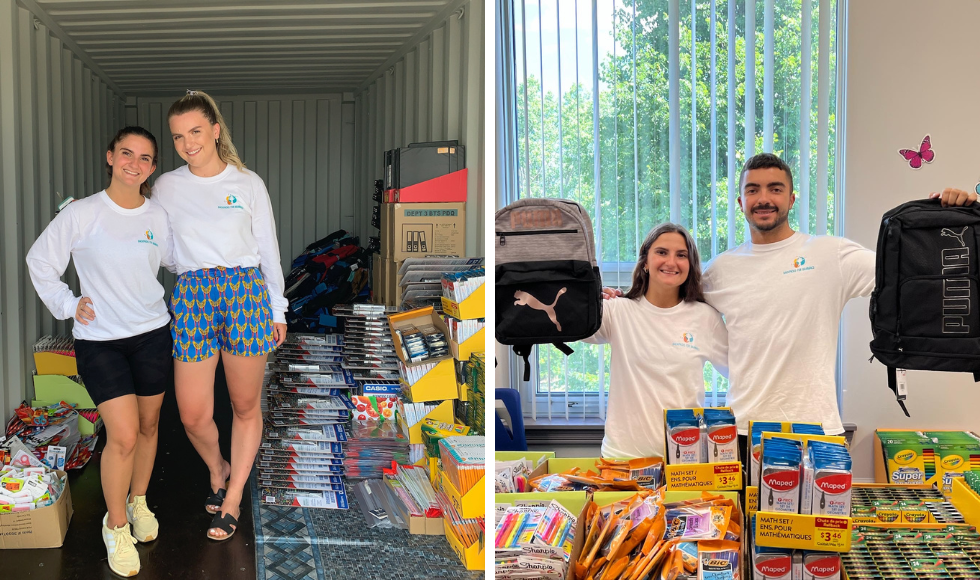 Organizers showing the backpacks and school supplies.