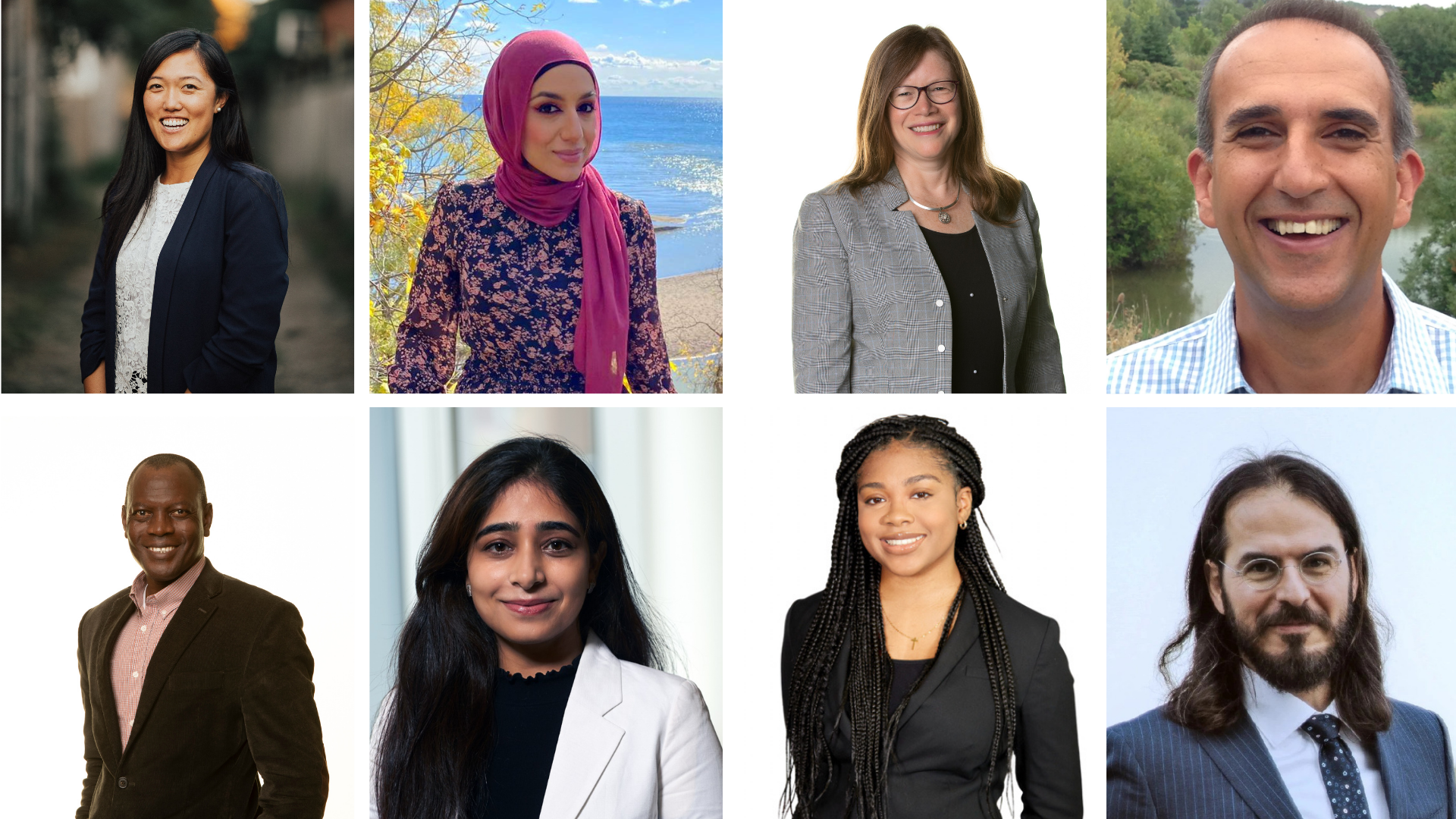 Eight individuals in business attire smiling, representing DeGroote's Equity, Diversity, and Inclusion Advisory Committee.