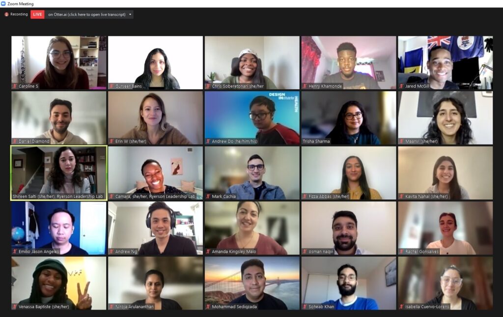 Screenshot of a video call featuring a diverse group of CanStudyUS Fellows engaged in discussion.