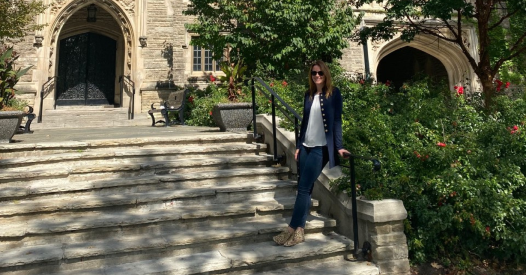 Lindsay Hampson poses on the staircase of Hamilton Hall