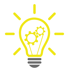 Vector illustration of a yellow light bulb containing intricate gears within.