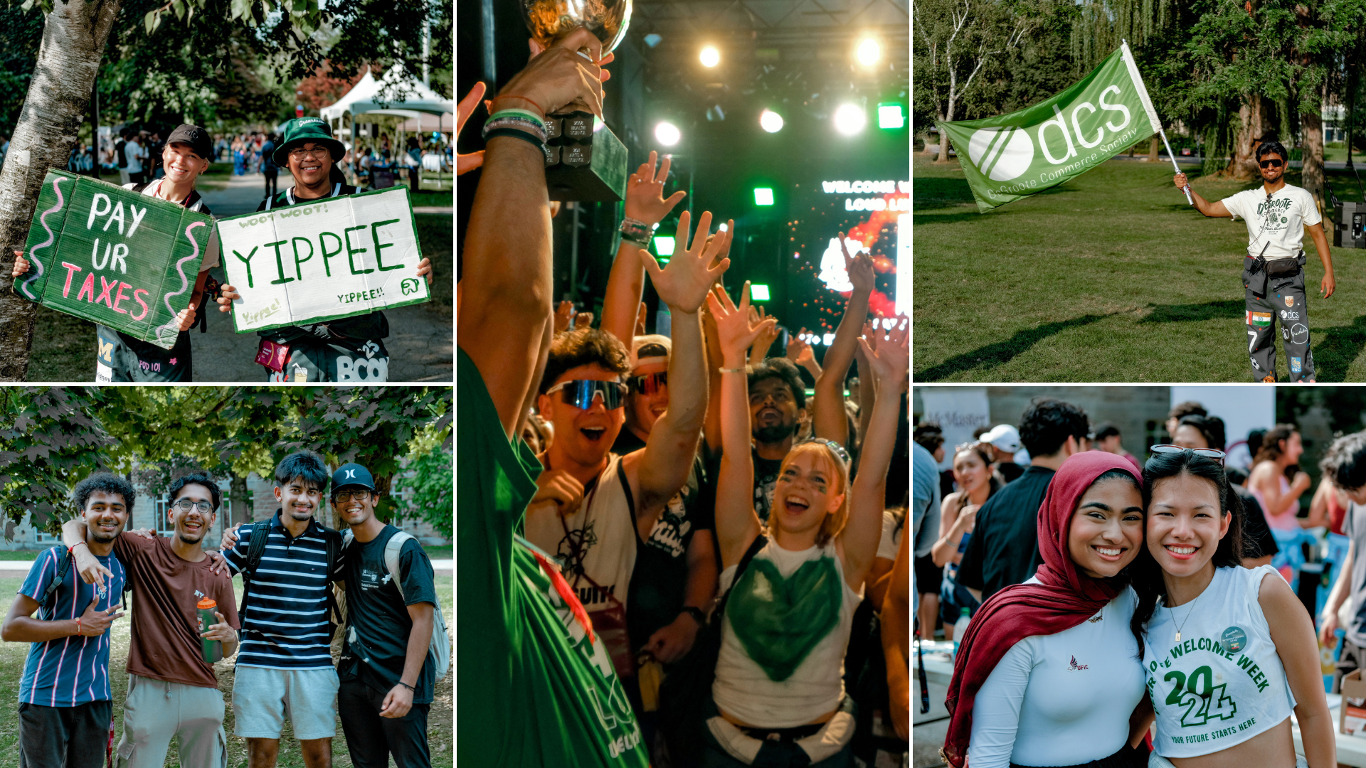 Collage of DeGroote first year students and Greensuits during Welcome Week.