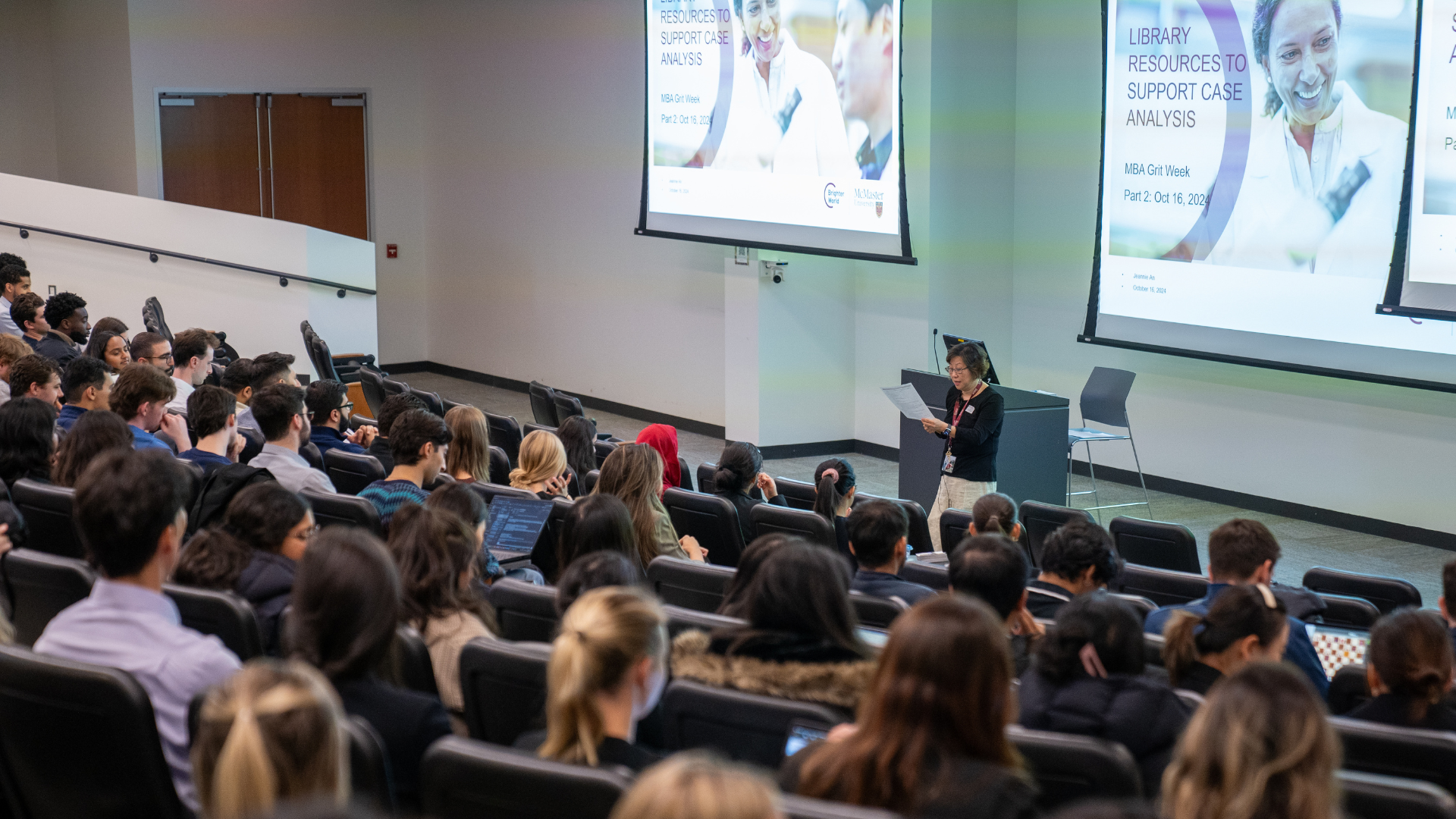 MBA students in lecture hall.