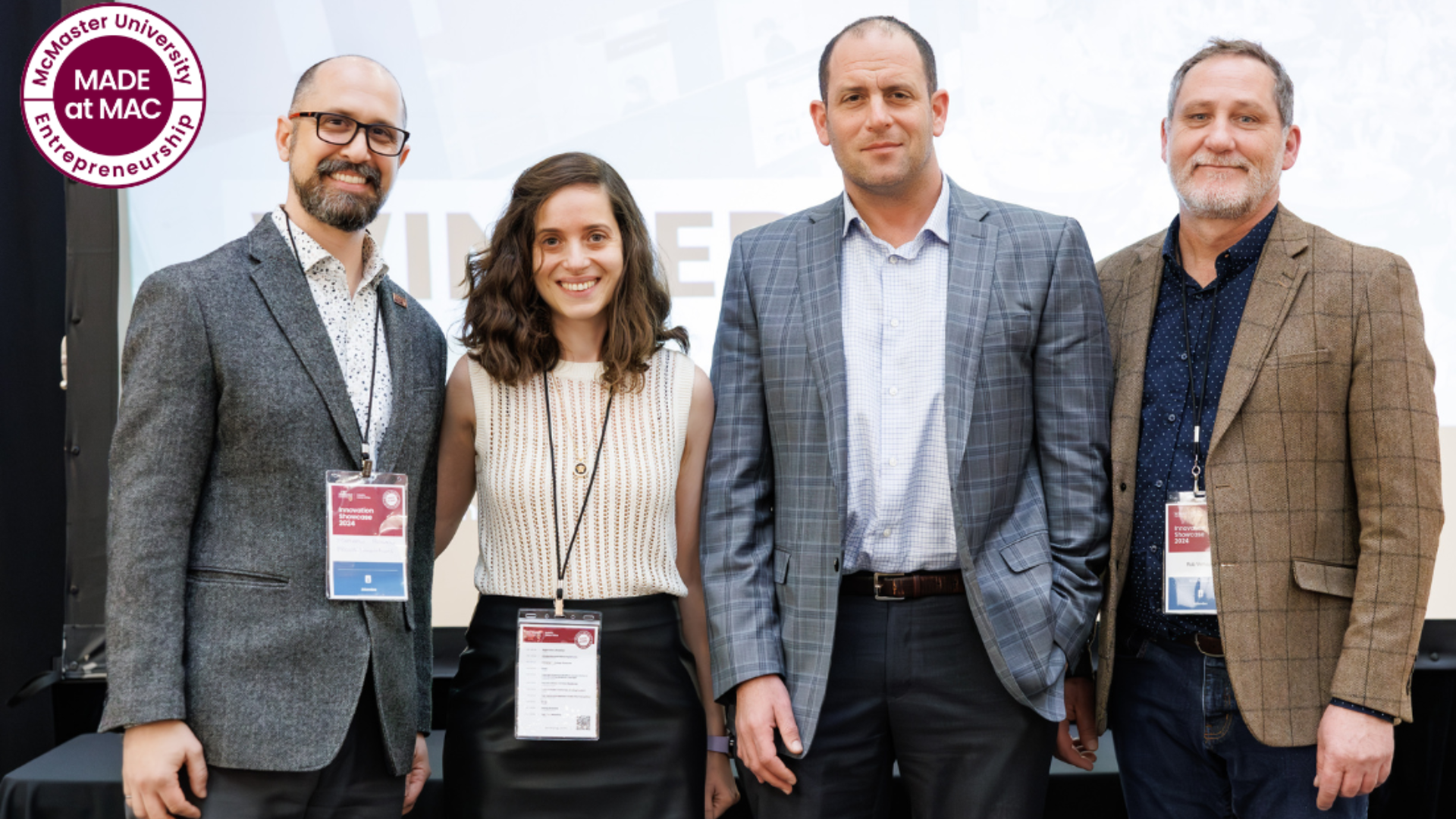 PROVA Innovations founder Matthew Rosato; Leyla Soleymani, associate vice-president, Research (Commercialization & Entrepreneurship); BiCova Therapeutics co-founder Anthony Rullo and BiCova founding CEO Robert Verhagen