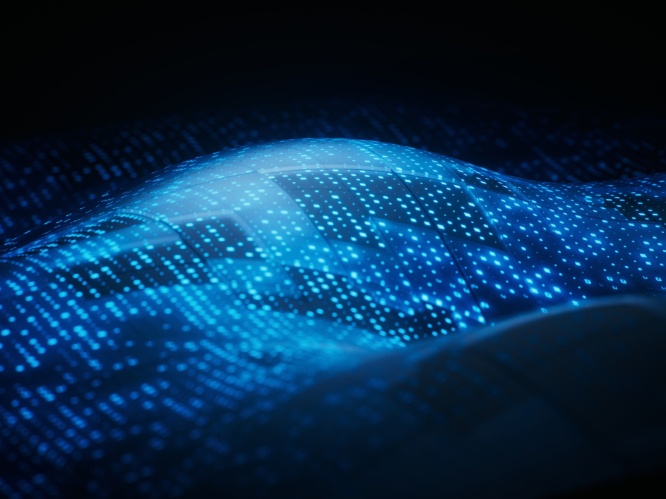 Blue technology wave grid background