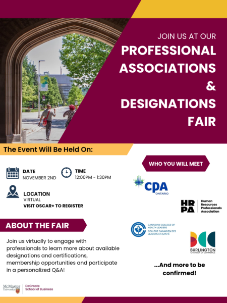 Join us virtually to engage with professionals to learn more about available designations and certifications, membership opportunities and participate in a personalized Q&A!